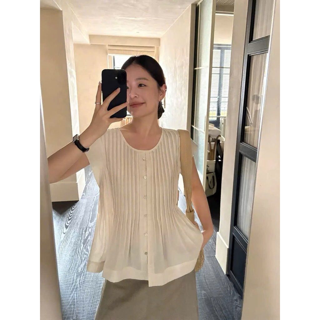 Áo linen cộc tay xếp li Onni st