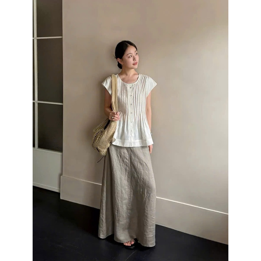 Áo linen cộc tay xếp li Onni st