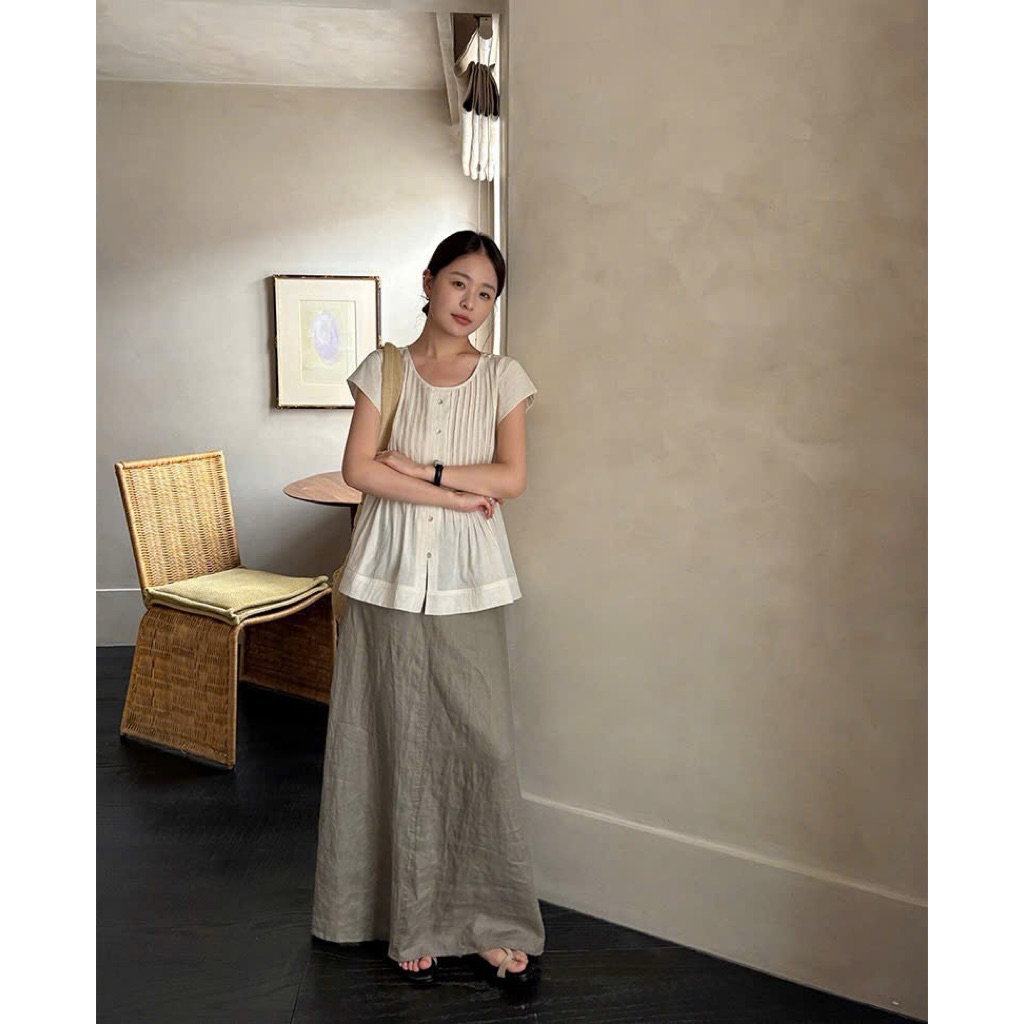 Áo linen cộc tay xếp li Onni st