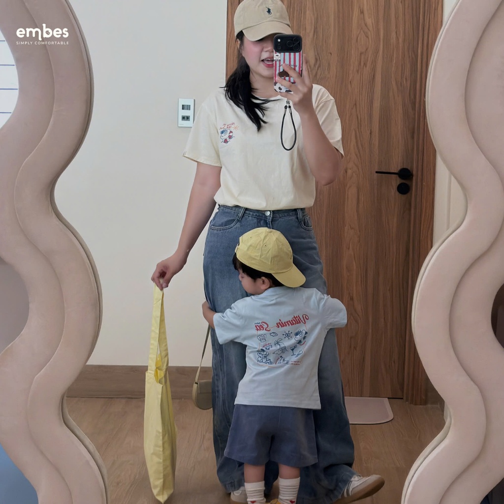 Áo Phông Cho Bé "Embes Summer Day", Áo Cộc Tay In Họa Tiết Chất Cotton Mềm Cho Bé Size Từ 8-17Kg