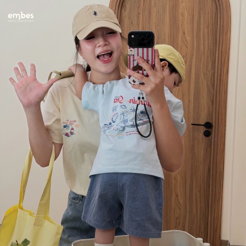 Áo Phông Cho Bé "Embes Summer Day", Áo Cộc Tay In Họa Tiết Chất Cotton Mềm Cho Bé Size Từ 8-17Kg