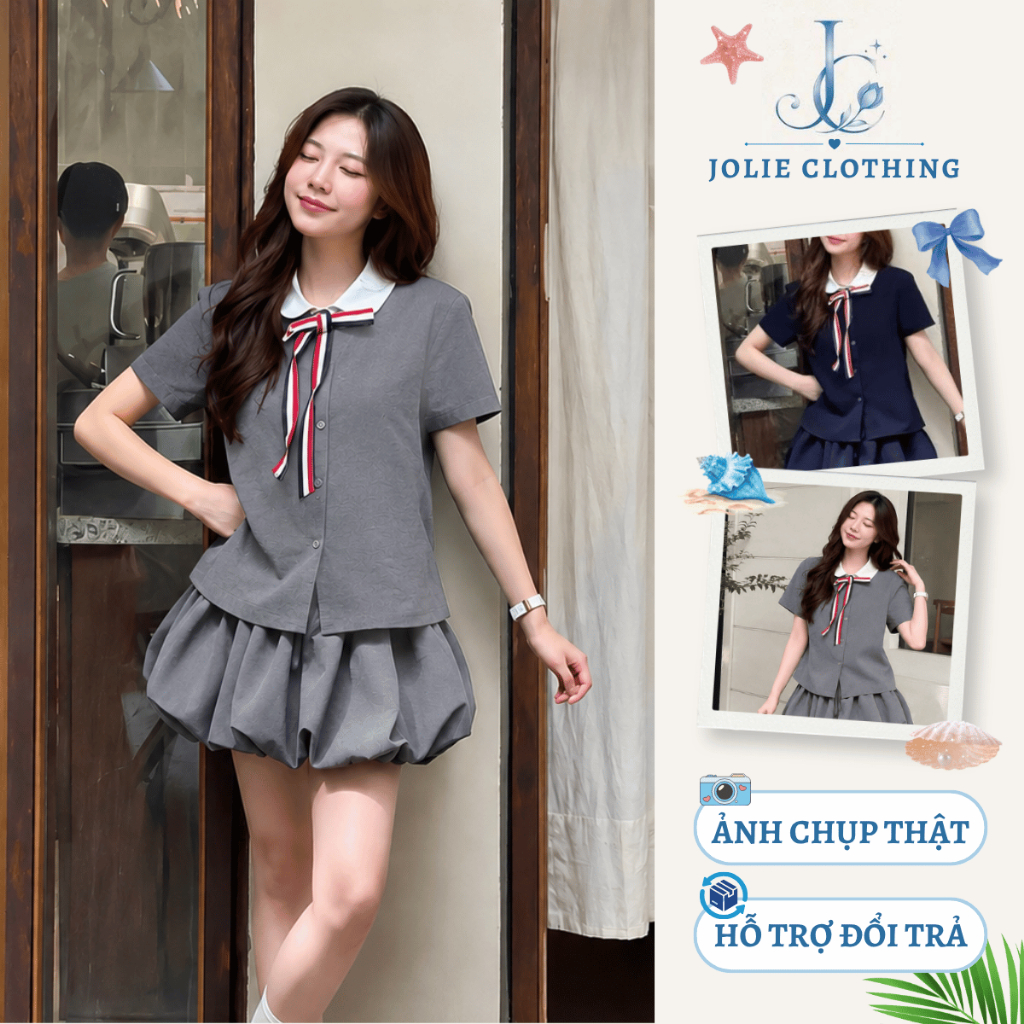 (Có Sẵn) Set Áo Sơ Mi Cổ Sen Trắng Phối Chân Váy Dáng Bí Kèm Nơ Tiểu Thư Tôn Dáng Có Quần Bảo Hộ