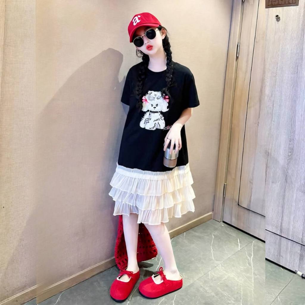 Váy in cún phối chân voan cho bé gái size đại BEESHOP H26079