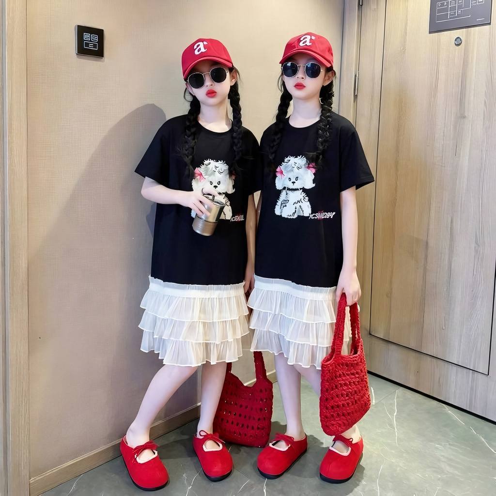 Váy in cún phối chân voan cho bé gái size đại BEESHOP H26079