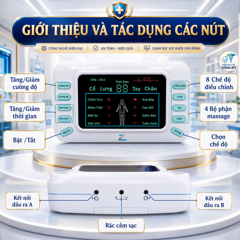 Máy Massage Xung Điện Trị Liệu Vật Lí, Máy Mát Xa Châm Cứu Tiếng Việt Z311 Giảm Nhức Mỏi Toàn Thân