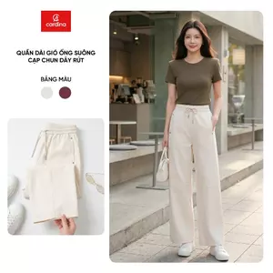 Quần dài nữ CARDINA chất liệu thô mềm ống suông cạp chun dây rút 6QDT26