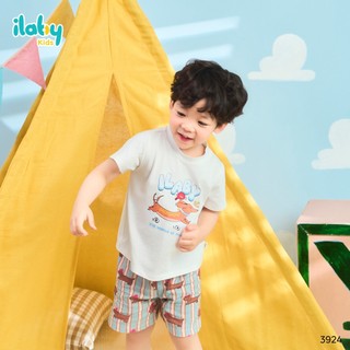 Đồ bộ mặc nhà bé trai ILABY HCM chất liệu cotton co dãn họa tiết cún tinh nghịch size 9-40kg [3924]