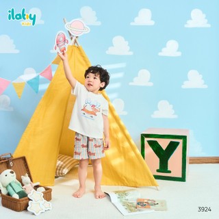 Đồ bộ mặc nhà bé trai ILABY HCM chất liệu cotton co dãn họa tiết cún tinh nghịch size 9-40kg [3924]