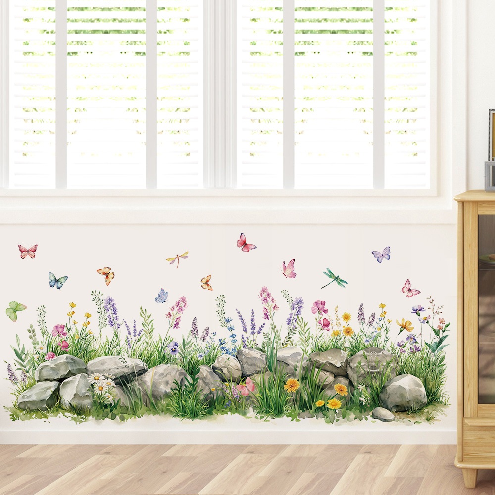 Decal Dán Chân Tường Hoa Bướm Sắc Màu Có Keo Sẵn 125x54cm - Trang Trí Nhà Chống Bẩn Chân Tường