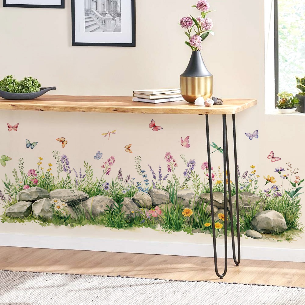 Decal Dán Chân Tường Hoa Bướm Sắc Màu Có Keo Sẵn 125x54cm - Trang Trí Nhà Chống Bẩn Chân Tường