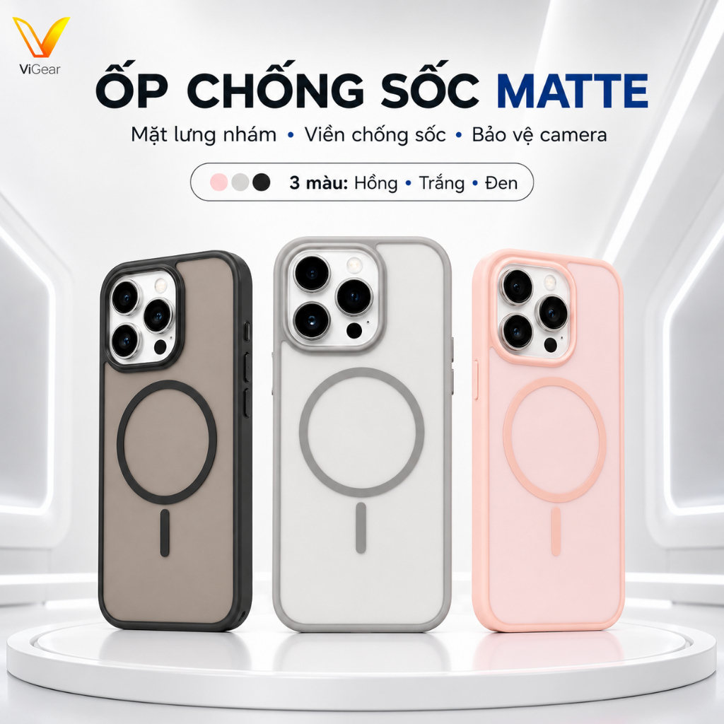 [ViGear] Ốp lưng iPhone ViGear Matte Mặt Lưng Nhám, Chống Shock, Viền Nhô Cao, Vòng Sạc Không Dây