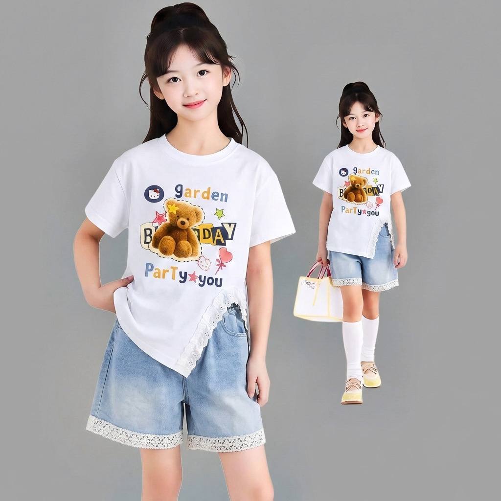 Áo xẻ tà in gấu cho bé gái size đại BEESHOP H26080