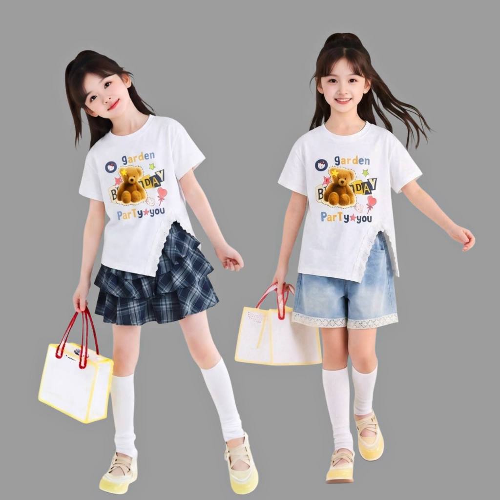 Áo xẻ tà in gấu cho bé gái size đại BEESHOP H26080
