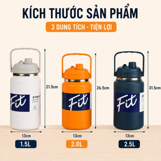 BÌNH GIỮ NHIỆT FIT INOX 316 CAO CẤP 1500ML/2000ML/2500ML / Có Ống Hút , Miệng Rộng, Giữ Nhiệt 12-24H
