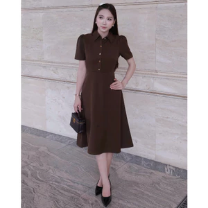 Jolly Studio - Đầm nữ dáng dài công sở đính cúc D016
