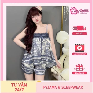 Đồ bộ ngủ dễ thương ,bộ tiểu thư ,đồ ngủ 2 dây đùi lụa Latin mềm mịn mát hoạ tiết dễ thương [120]