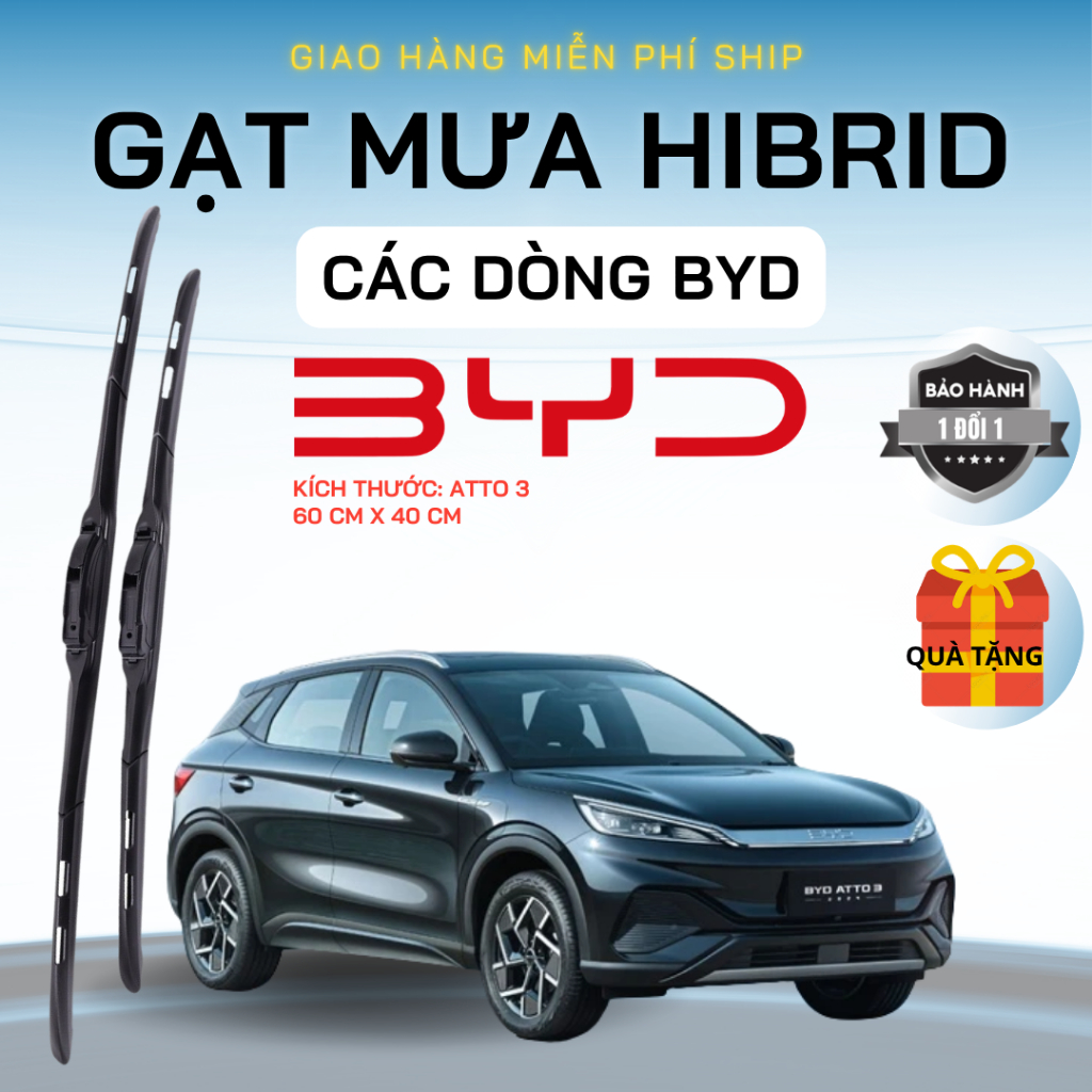 GẠT MƯA BYD CÁC DÒNG ATTO 3, ATTO 2, M6, SEAL, DOLPHINH, HAN EV, SEALION 6, SEALION 8, LƯỠI SILICON NANO GẠT SẠCH ÊM