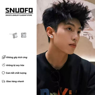 SNUOFO - Khuyên tai nam nữ đồng đính đá zirconia hình cỏ 4 lá sao Bắc Đẩu sáng lấp lánh phong cách sang trọng