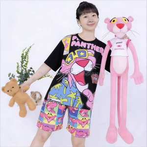 Set Bộ Đùi Báo Hồng Đen Pink Panther cotton quần áo hoạt hình hoạ tiết -Bộ mặc nhà Cartoon form rộng Unisex