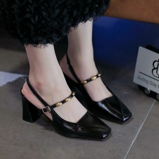 Giày sandal cao gót bít mũi gót vuông 5P và 7P Dép Sục Nữ Hàn Quốc Đế Êm Hot Trend Giày Bánh Bèo mã SandalDau