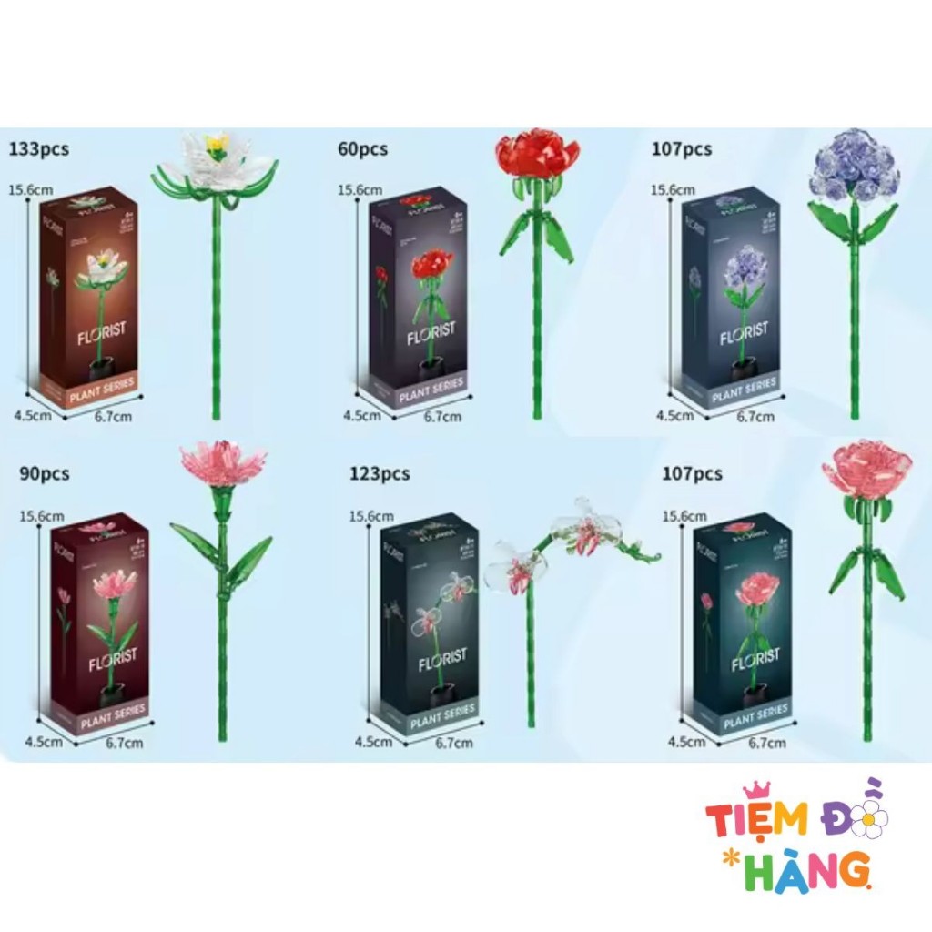 Set Đồ Chơi Lắp Ráp 12 Hộp Hoa Màu Pha Lê Mini Trang Trí Đẹp