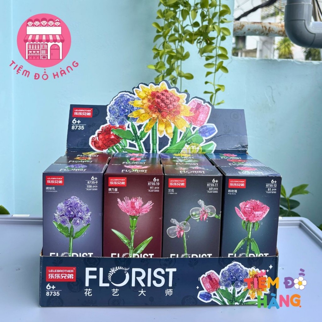 Set Đồ Chơi Lắp Ráp 12 Hộp Hoa Màu Pha Lê Mini Trang Trí Đẹp