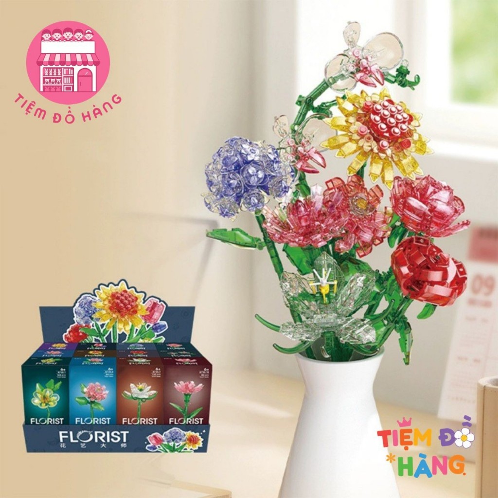Set Đồ Chơi Lắp Ráp 12 Hộp Hoa Màu Pha Lê Mini Trang Trí Đẹp