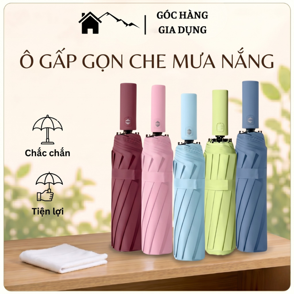 [Đơn 85k Nhận Quà] Ô dù che mưa nắng tự động 12 nan đôi xịn size trung có nút đóng mở thông minh chống UV gấp gọn