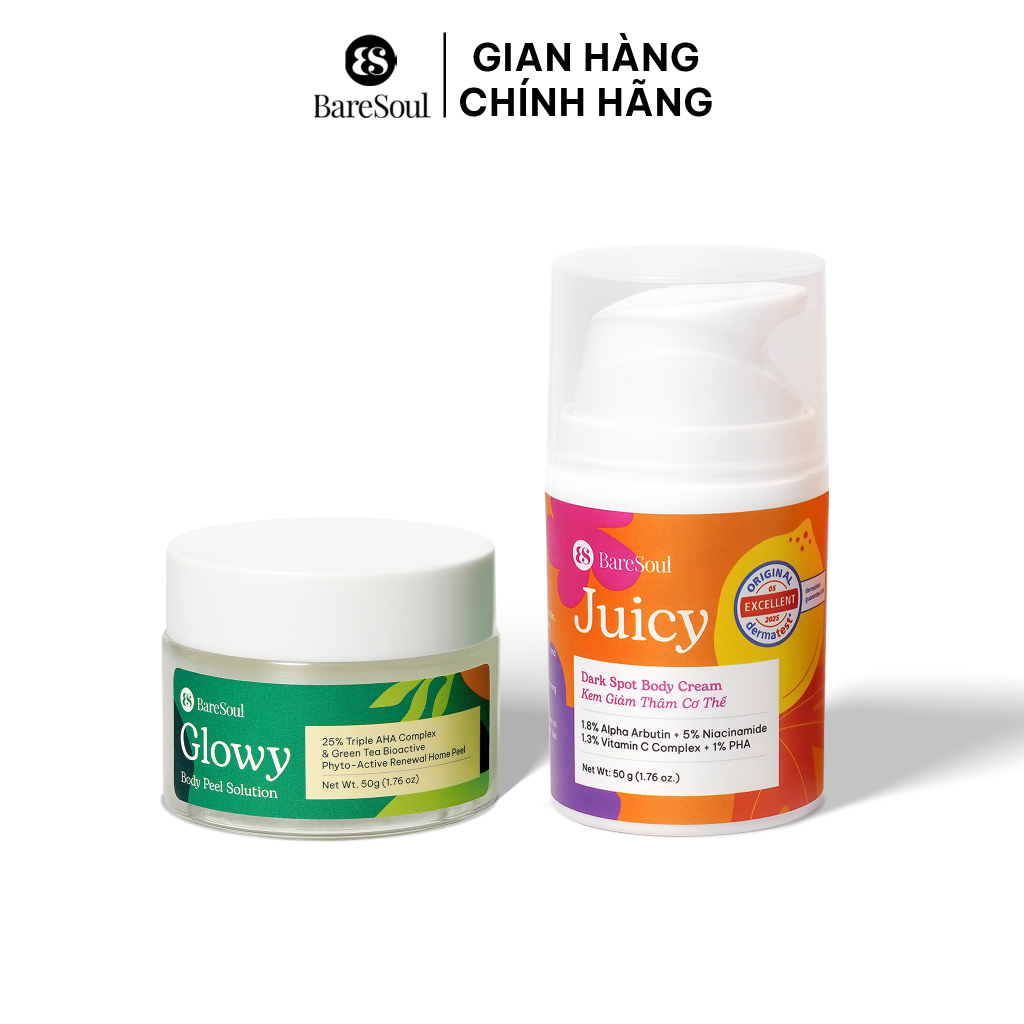[TẶNG CỌ] COMBO Peel Glowy 50g, kem dưỡng Juicy 50g giúp làm sáng, giảm thâm mông, nách, bikini, đầu gối (ver 2.0)