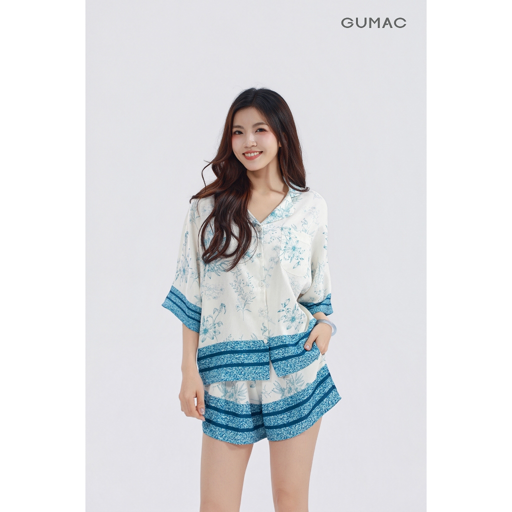 Đồ Mặc Nhà Pyjama Nữ GUMAC Quần Ngắn Chất Liệu Lụa Vân Gỗ Mềm Mại Thoáng Mát