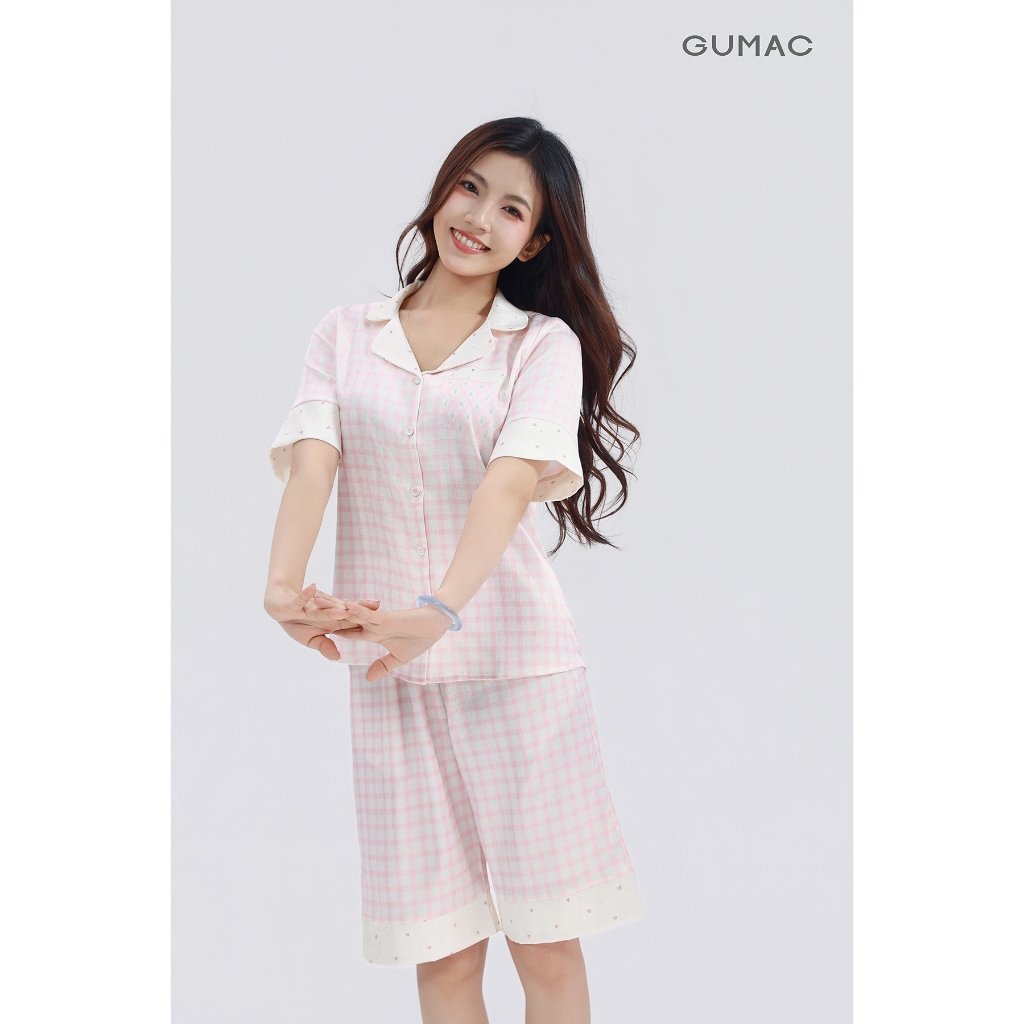 Đồ Mặc Nhà Pyjama Nữ GUMAC Quần Ngắn Chất Liệu Lụa Vân Gỗ Mềm Mại Thoáng Mát