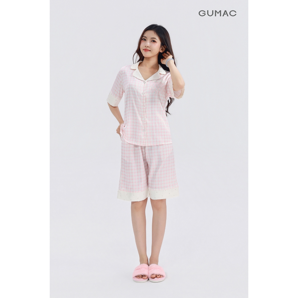 Đồ Mặc Nhà Pyjama Nữ GUMAC Quần Ngắn Chất Liệu Lụa Vân Gỗ Mềm Mại Thoáng Mát