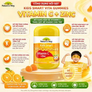 Kẹo dẻo cho bé Nature's Way kids smart Vita Gummies Vitamin C +ZinC hỗ trợ tăng sức đề kháng 60 viên