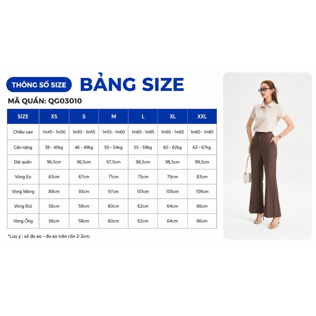Quần tây nữ ống loe GUMAC bản lưng rời có túi xéo hai bên dài 98cm QG03010