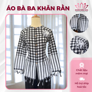 Áo Bà Ba Khăn Rằn Truyền Thống Caro Trắng Đen Sọc To Chất Cotton – Phong Cách Nam Bộ | Khăn Rằn Xưa