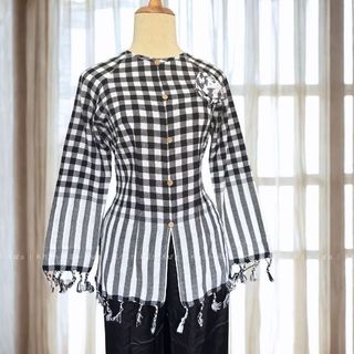 Áo Bà Ba Khăn Rằn Truyền Thống Caro Trắng Đen Sọc To Chất Cotton – Phong Cách Nam Bộ | Khăn Rằn Xưa