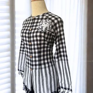 Áo Bà Ba Khăn Rằn Truyền Thống Caro Trắng Đen Sọc To Chất Cotton – Phong Cách Nam Bộ | Khăn Rằn Xưa