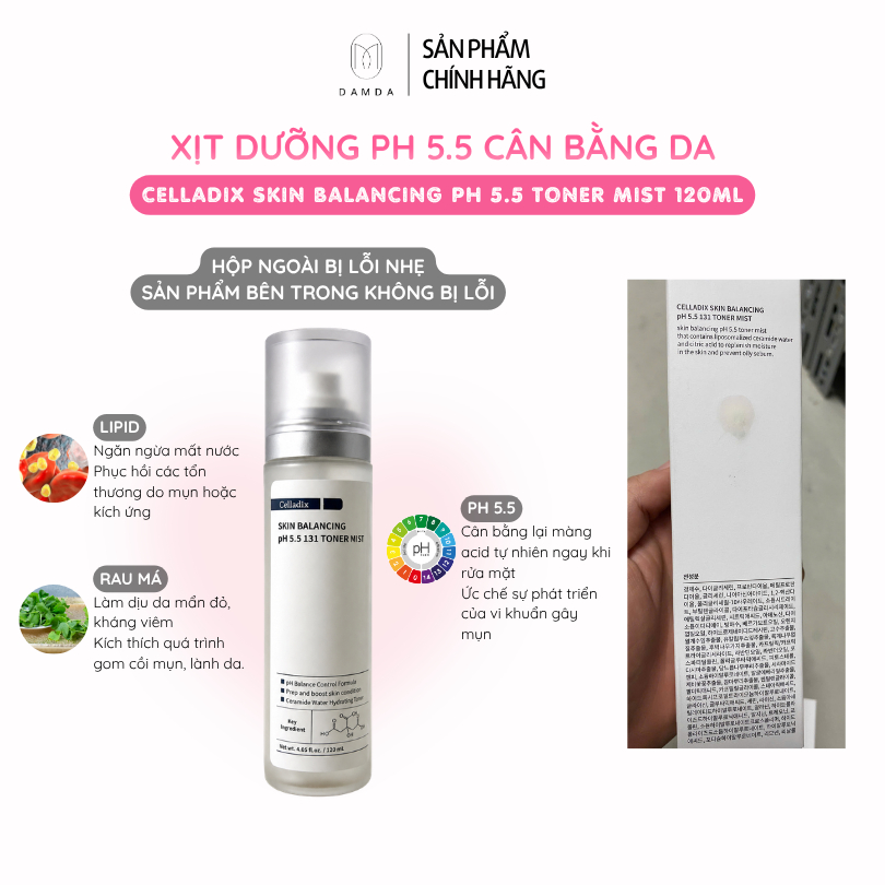Xịt Dưỡng pH 5.5 Cân Bằng Da CELLADIX SKIN BALANCING PH 5.5 TONER MIST 120ml | DAMDAVN