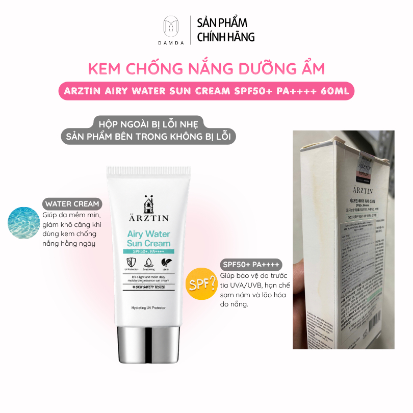 Kem chống nắng dưỡng ẩm ARZTIN AIRY WATER SUN CREAM SPF50+ PA++++ 60ml | DAMDAVN