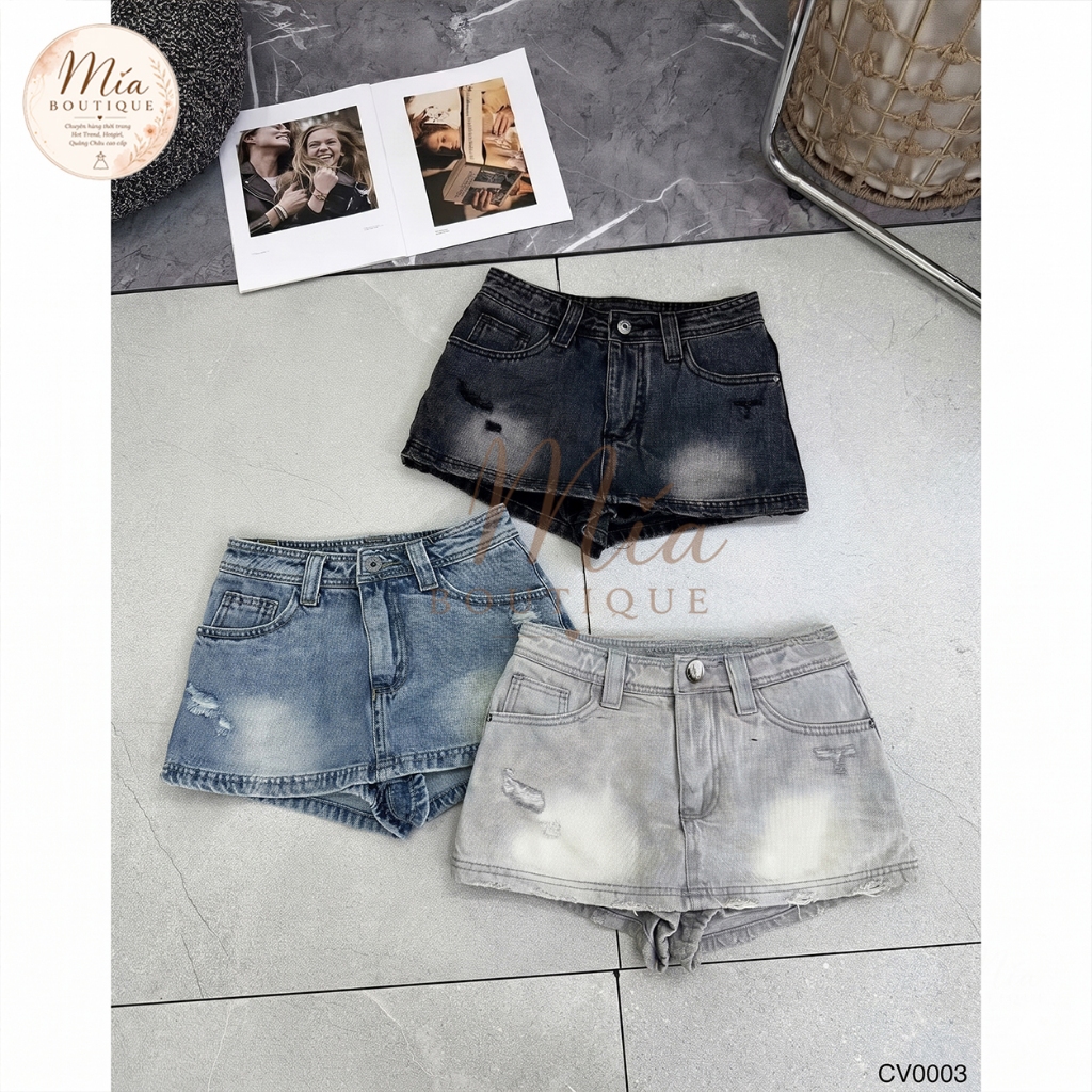 Chân váy ngắn jean denim bò chữ A basic rách nhẹ 3 màu Mía QCCC QCl1 CV0003 #3269