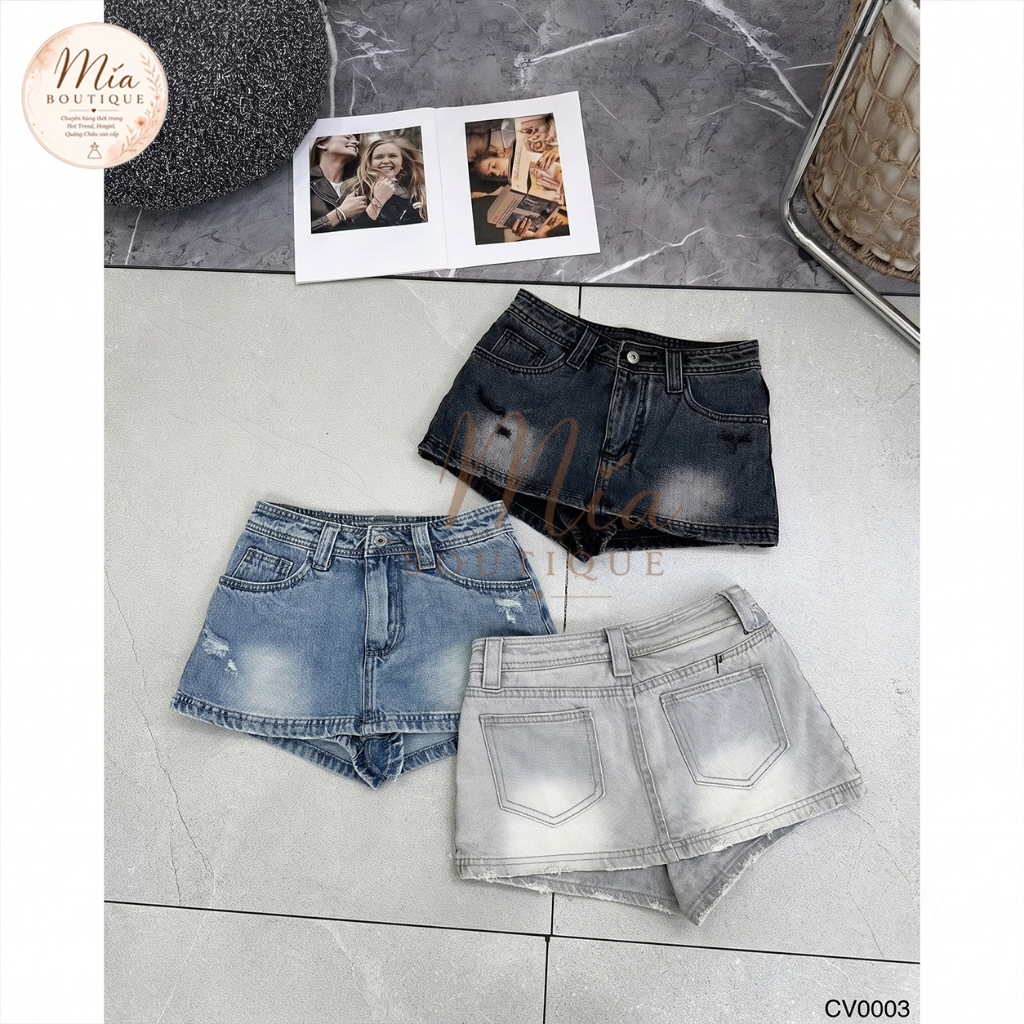 Chân váy ngắn jean denim bò chữ A basic rách nhẹ 3 màu Mía QCCC QCl1 CV0003 #3269