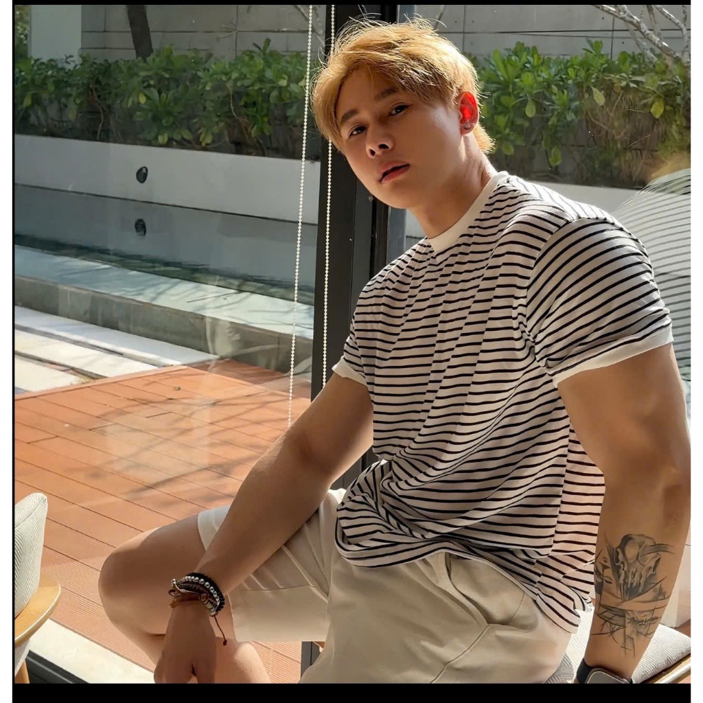 Áo thun Stee Cổ tròn Sọc ngang body thun siêu co giãn 8D ICVCVNI Unisex