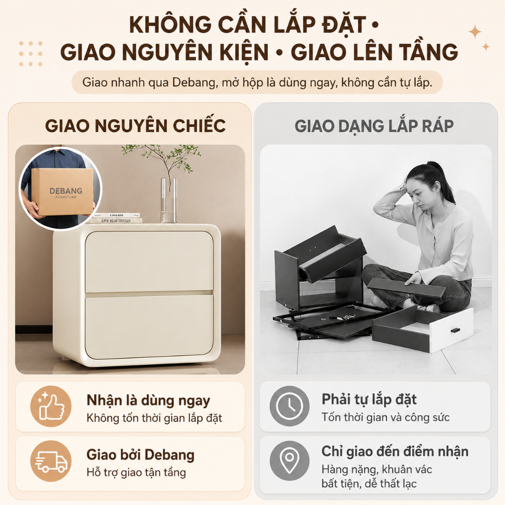 Tủ đầu giường bọc da CONOCO siêu hẹp nguyên chiếc chống nước cho phòng nhỏ