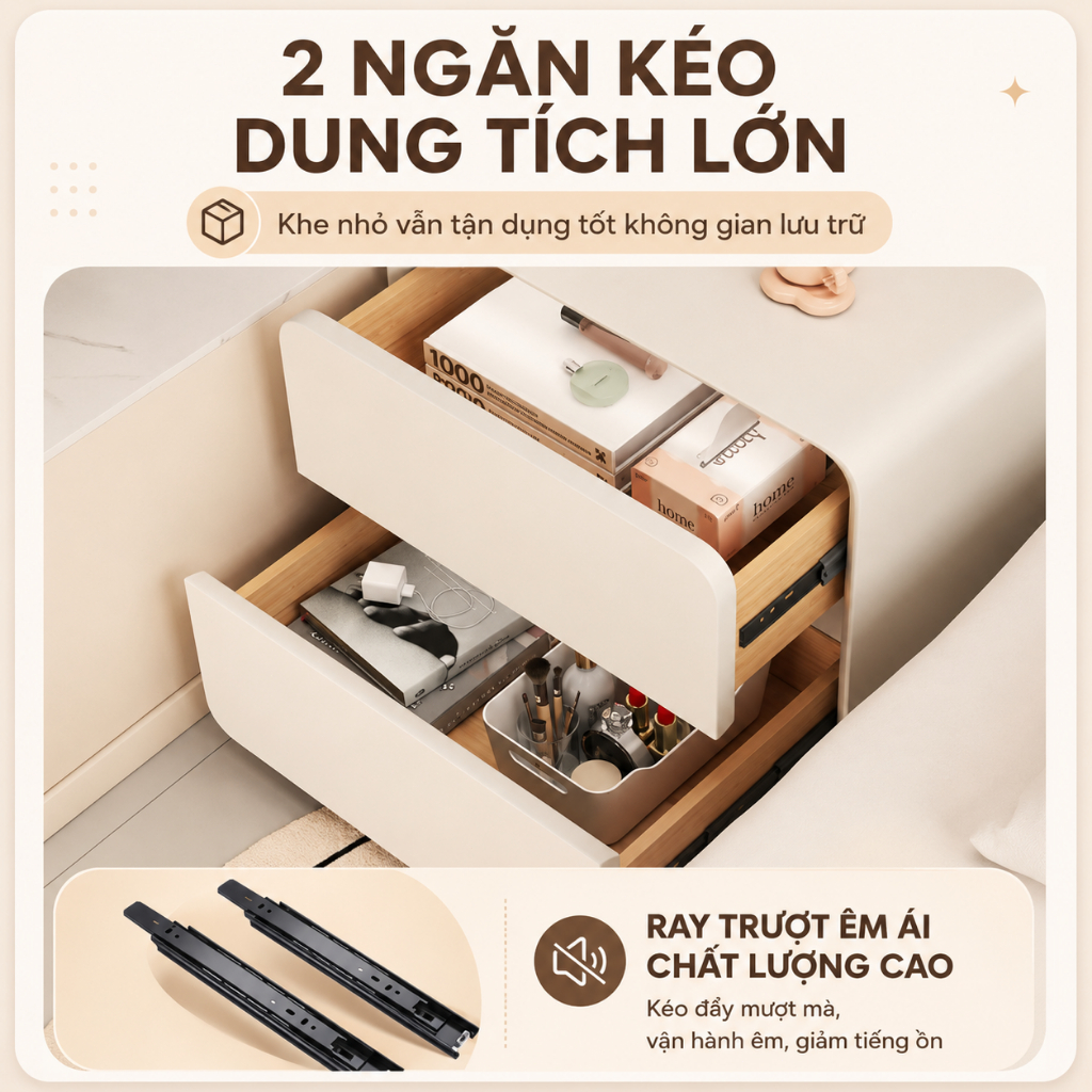 Tủ đầu giường bọc da CONOCO siêu hẹp nguyên chiếc chống nước cho phòng nhỏ