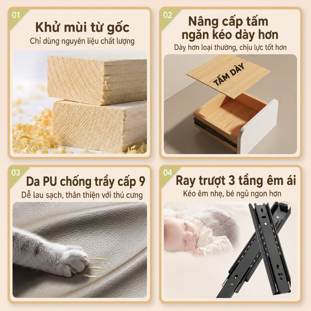 Tủ đầu giường bọc da CONOCO siêu hẹp nguyên chiếc chống nước cho phòng nhỏ