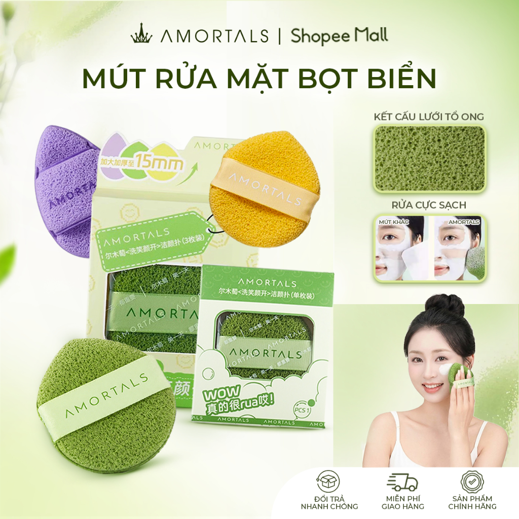 Bông Mút Rửa Mặt Bọt Biển AMORTALS - Bọt Rửa Mặt Giọt Nước Làm Sạch Da Mặt, Lau Mặt Nạ Bùn