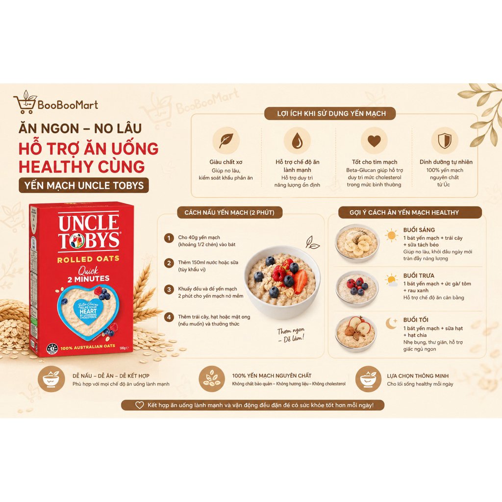 [SẴN SHIP] Yến mạch Quick UNCLE TOBYS ÚC - Hộp 500g DATE 2027