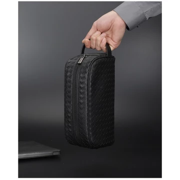 [Da thật] Túi golf nam da thật; Clutch nam da bò khóa vân tay cao cấp CL157 (Đen da đan) - 100% da bò thật; BH 3 năm