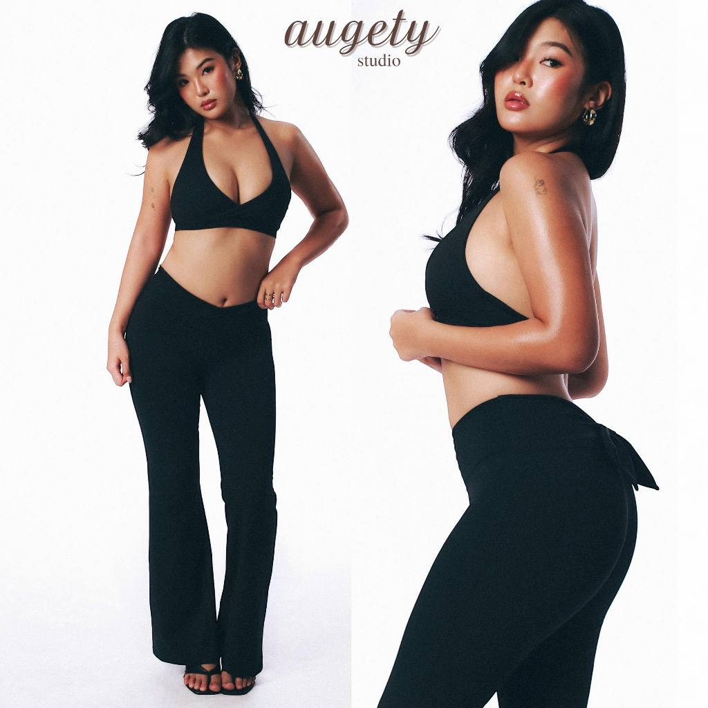 Quần Legging Ống Loe Lưng V Chiết Eo Nơ Sau Augety Studio, BOWY Flared Leggings