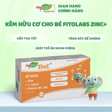 Kẽm Hữu Cơ Cho Bé Fitolabs ZinC+ Giúp Bé Ăn Ngon Hấp Thu Tốt Tăng Sức Đề Kháng Giảm Ốm Vặt, Hộp 20 Ống [Mẫu Mới]